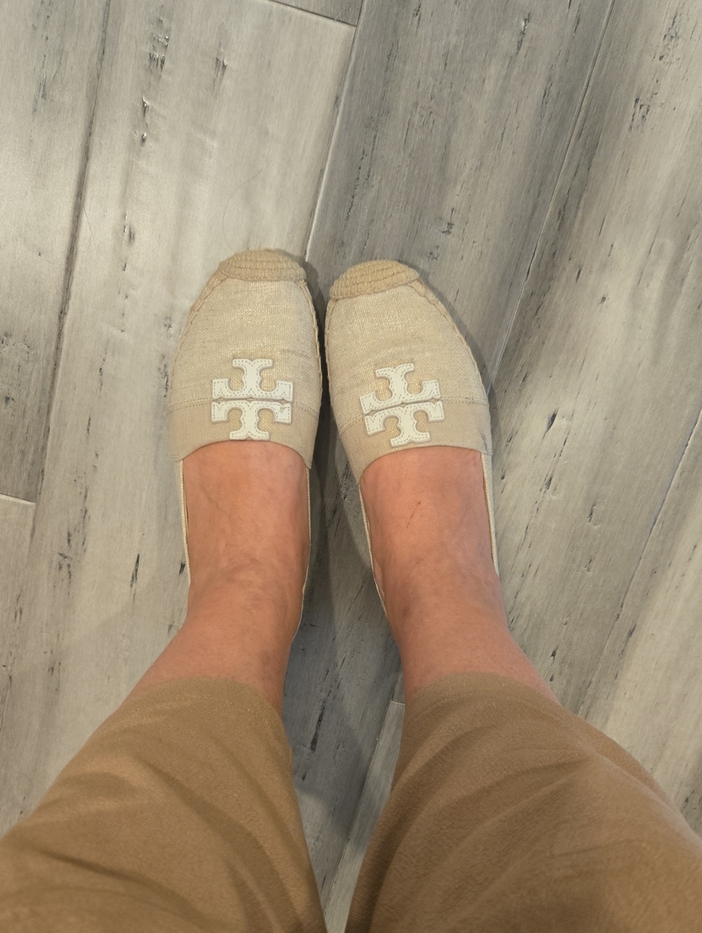 Tory Burch Natural Beige Canvas Espadrille Flats with Logo